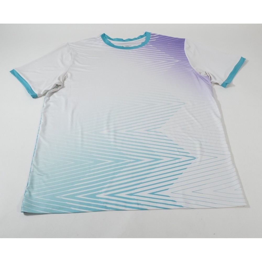 Liberty Pro Shirt Mens XL White Teal Purple Gradient Zigzag Athletic Tee Ringer